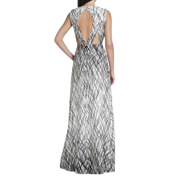 BCBGMaxAzria "Chloey" Black White Printed Full Length Gown Maxi Dress - Picture 5 of 14